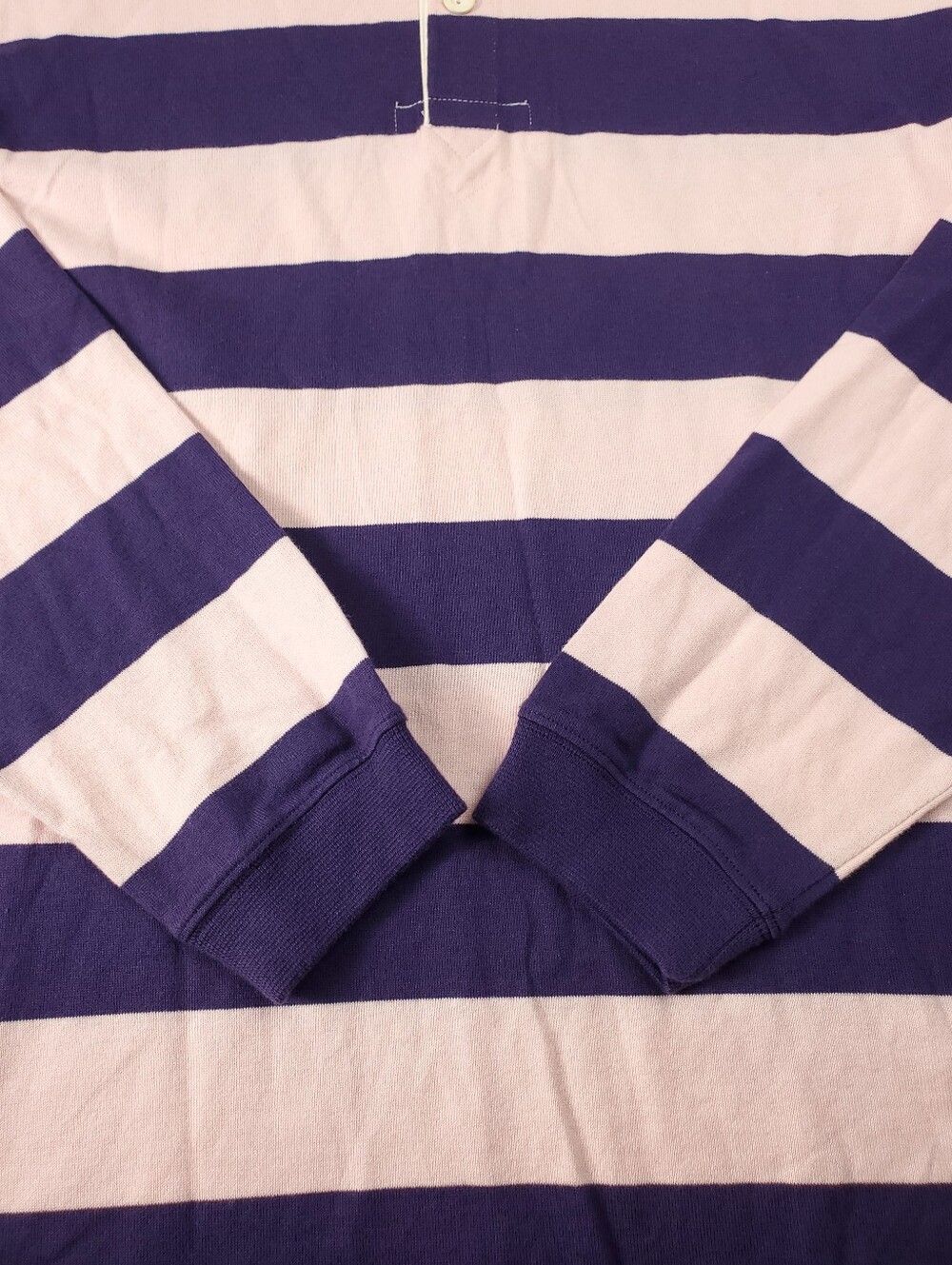 Lacoste Rugby Polo Shirt 2XL Long Sleeve Striped Purple Pink Contrast Collar - Picture 8 of 11